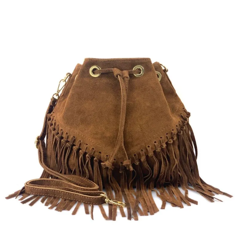 Austin – Suede Bucket Bag With Fringes