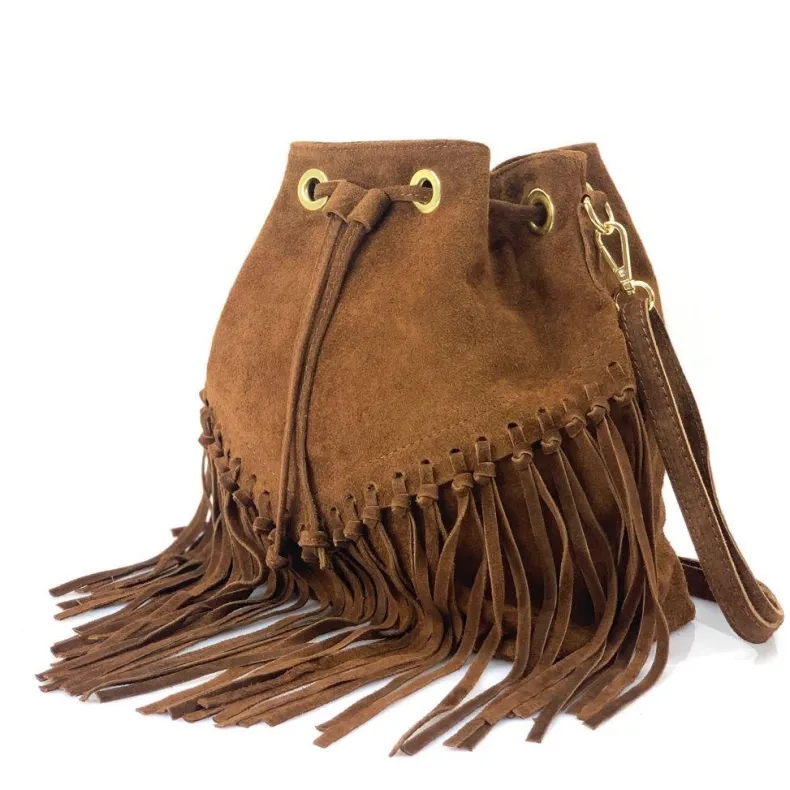 Austin – Suede Bucket Bag With Fringes