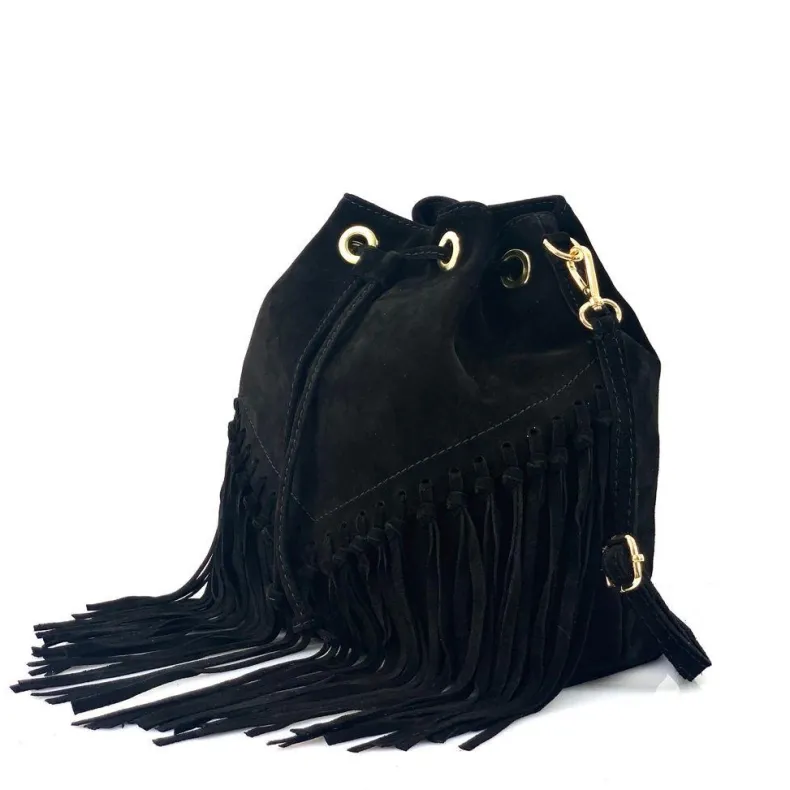 Austin – Suede Bucket Bag With Fringes