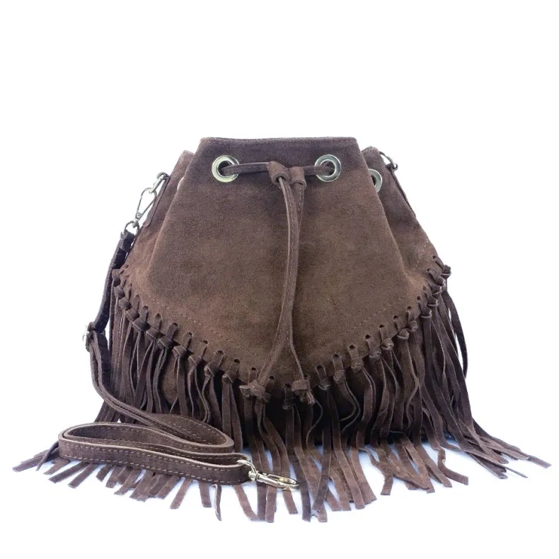 Austin – Suede Bucket Bag With Fringes