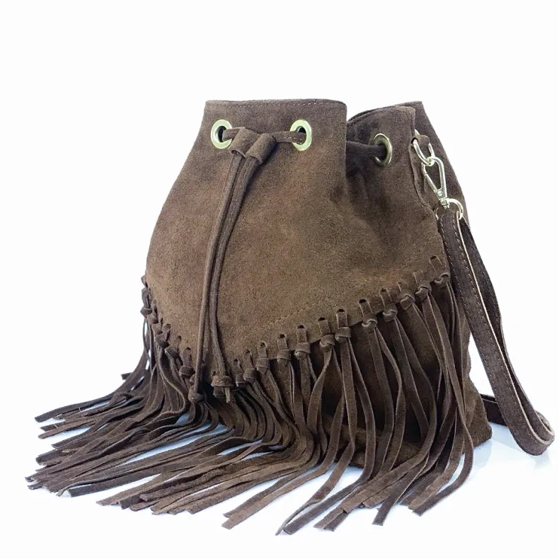 Austin – Suede Bucket Bag With Fringes