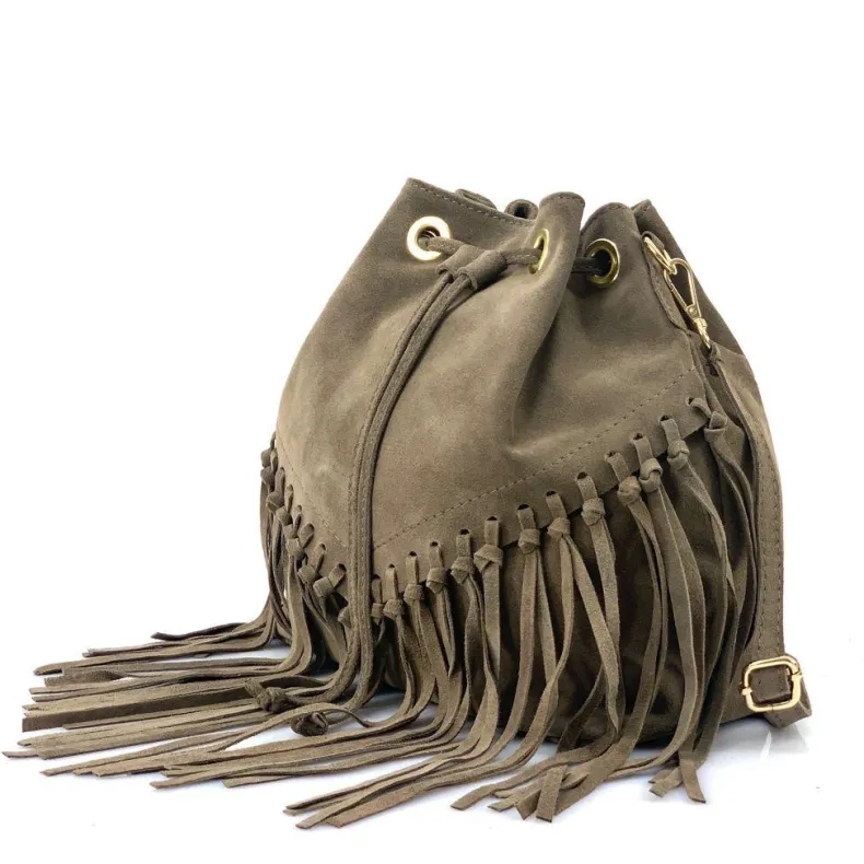 Austin – Suede Bucket Bag With Fringes