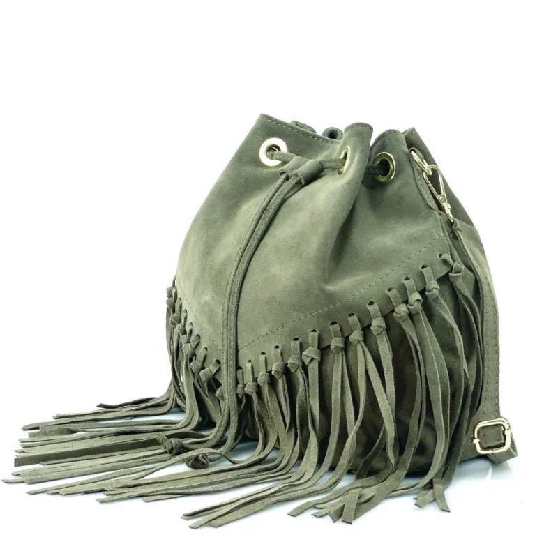 Austin – Suede Bucket Bag With Fringes
