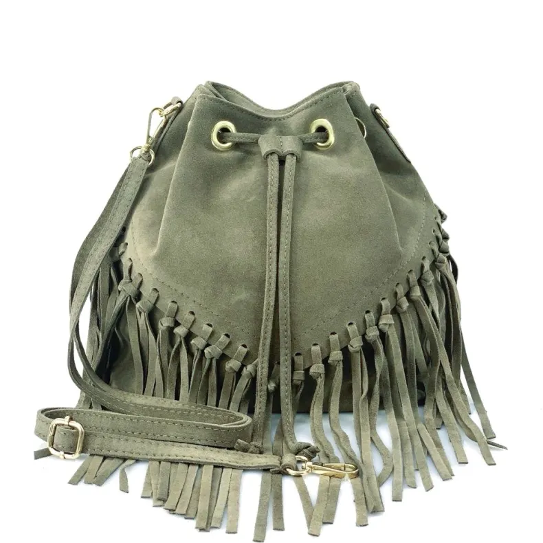 Austin – Suede Bucket Bag With Fringes