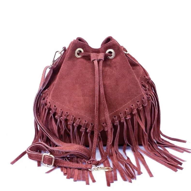 Austin – Suede Bucket Bag With Fringes