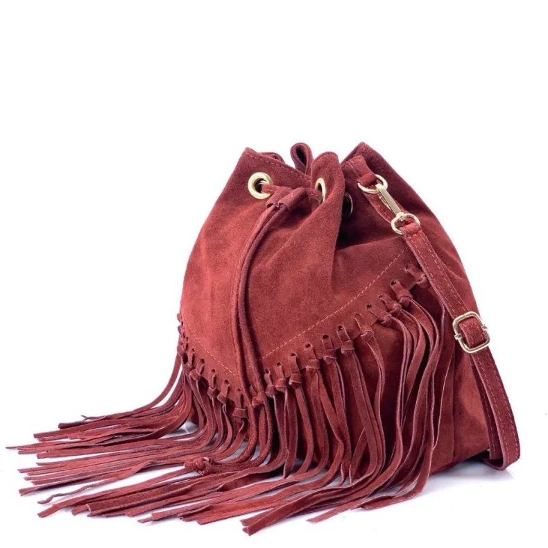 Austin – Suede Bucket Bag With Fringes