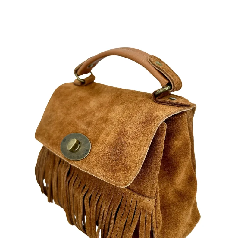Bag With Fringes And Suede Shoulder Strap