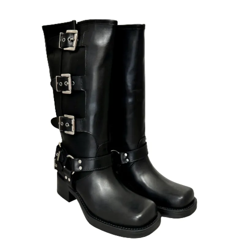 Biker Boot With Buckles And Black Square Toe PFV