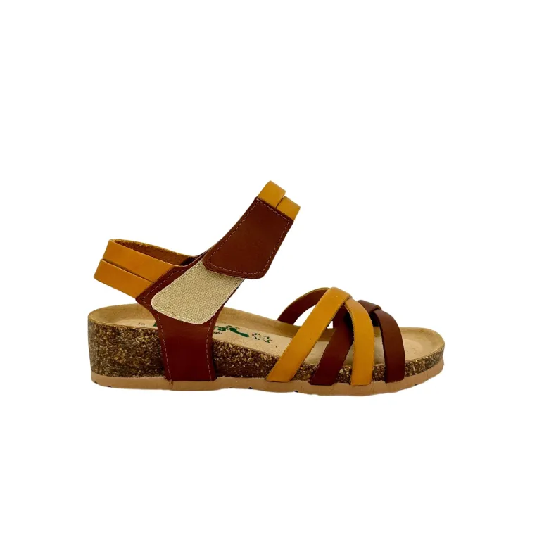Bionatura Sandal In Yellow Leather And Tan