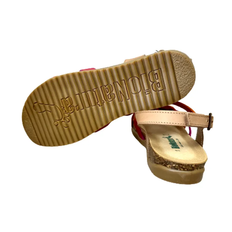 Bionatura Sandal In Fuchsia, Orange, Taupe Leather
