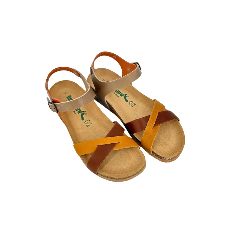 Bionatura Sandal In Ocher, Brown, Taupe And Orange Fregene Leather