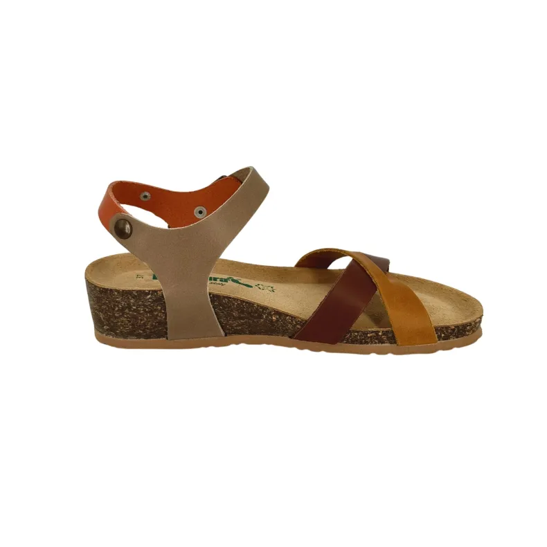 Bionatura Sandal In Ocher, Brown, Taupe And Orange Fregene Leather