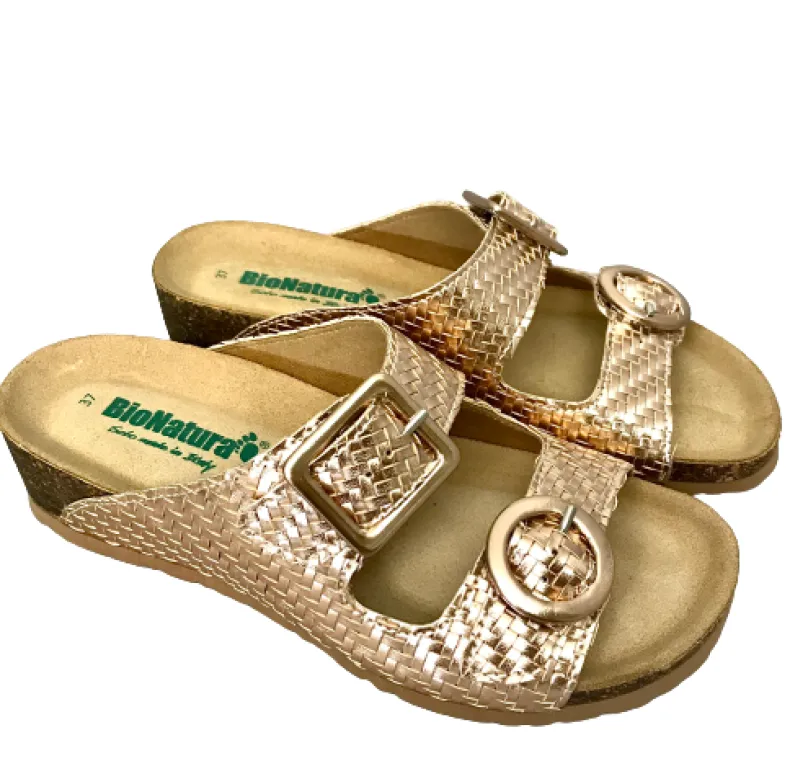 Bionatura Slipper In Powder Pink Woven Leather