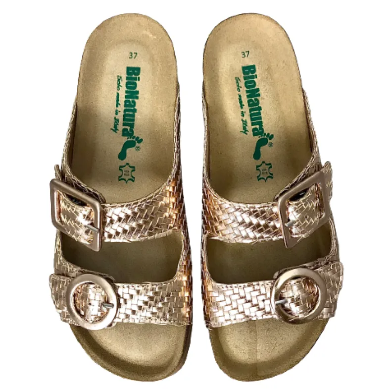 Bionatura Slipper In Powder Pink Woven Leather