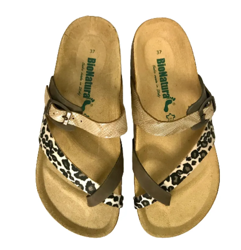 Bionatura Thong Sandals In Low Animalier Leather