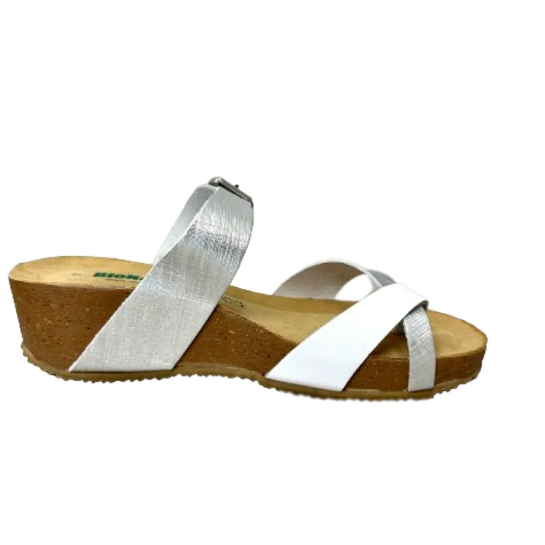 Bionatura Thong Slipper In White And Silver Leather