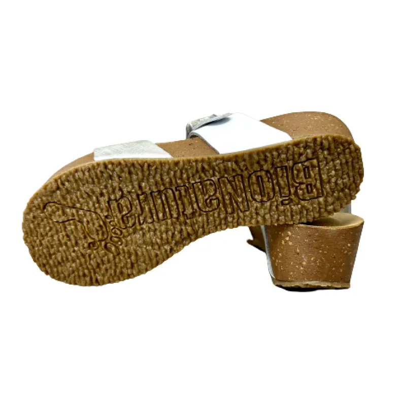 Bionatura Thong Slipper In White And Silver Leather