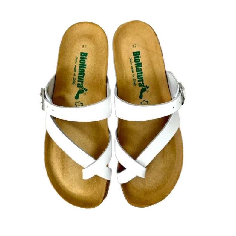 Bionatura Thong Slipper In White Leather