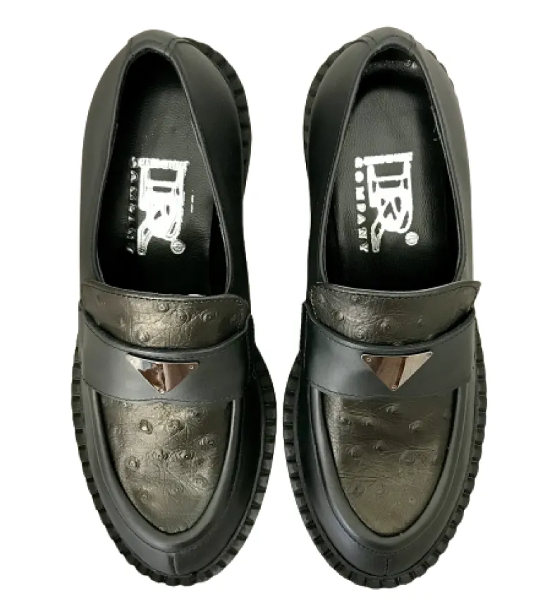 Black And Bronze Leather Moccasin