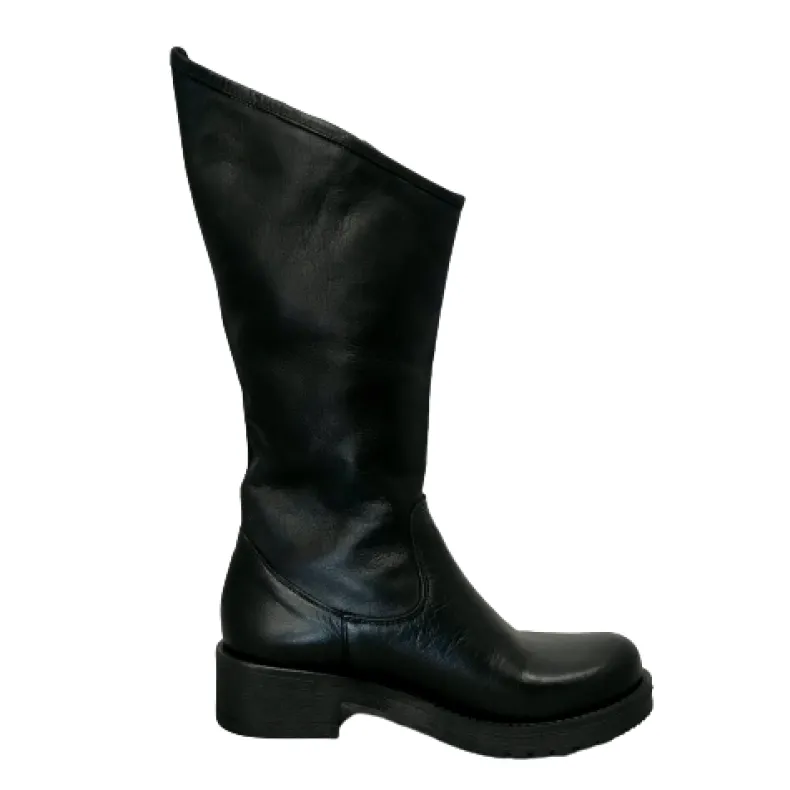 Black Asymmetrical Boot With Heel
