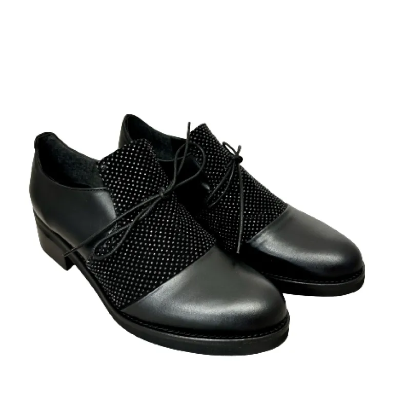 Black Leather And Suede Shoe With PFV Rhinestones