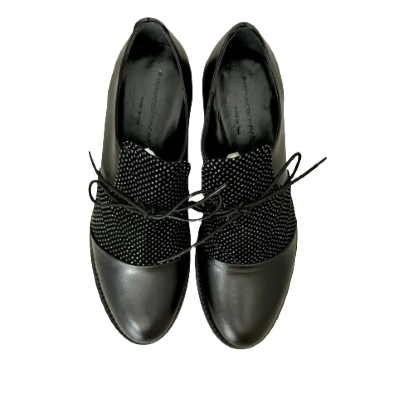 Black Leather And Suede Shoe With PFV Rhinestones