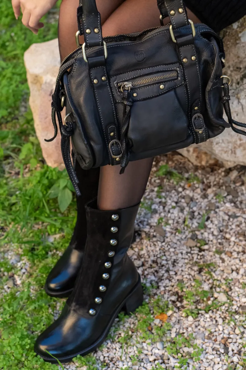 Black Leather Ankle Boot With Camarri 1916 Buttons