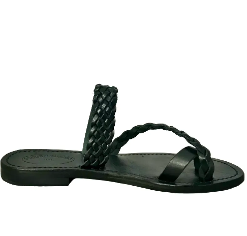 Black Leather Thong Slipper Mod. 6802