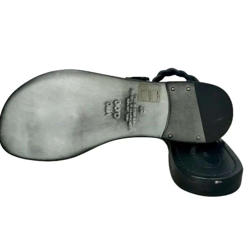 Black Leather Thong Slipper Mod. 6802