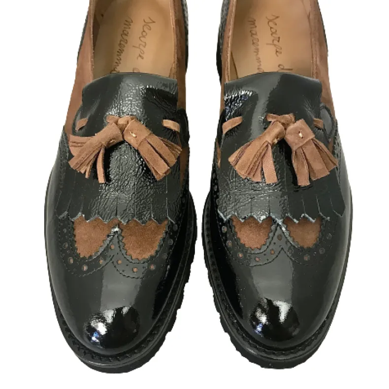 Black Patent Moccasin And Brown Suede