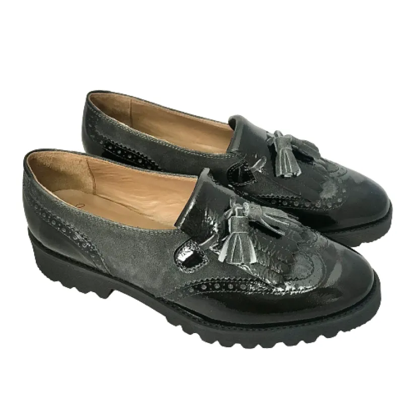 Black Patent Moccasin And Anthracite Suede