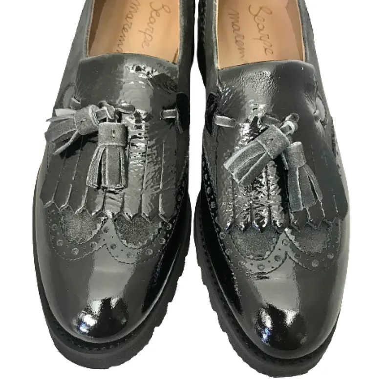 Black Patent Moccasin And Anthracite Suede