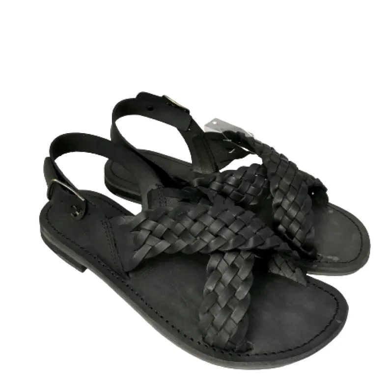 Black Sandal In Hand-woven Leather Mod. 9923