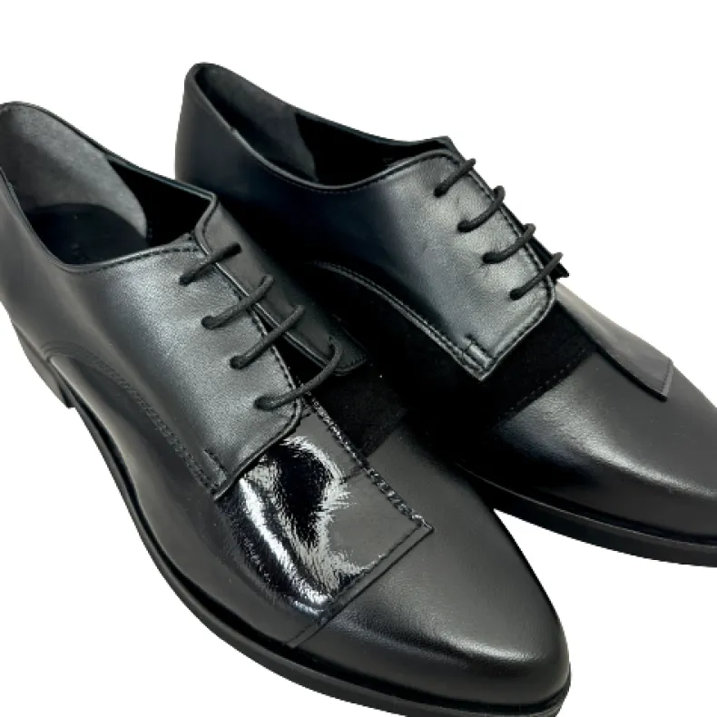 Black Shoe In Leather, Suede And PFV Patent Leather