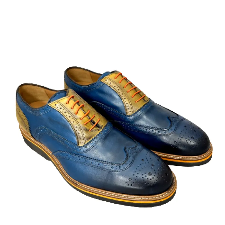 Blue And Ocher Leather Lace-up Model 7575
