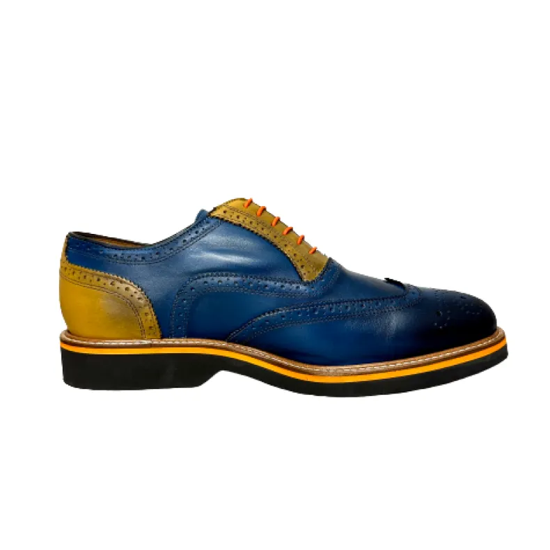 Blue And Ocher Leather Lace-up Model 7575