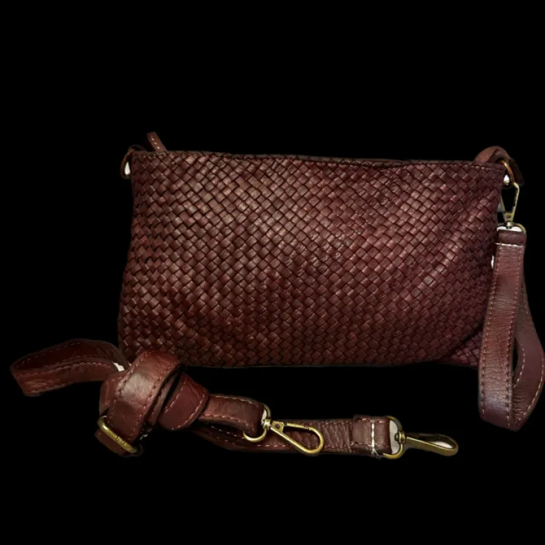 Braided Leather Bag With Shoulder Strap And Strap