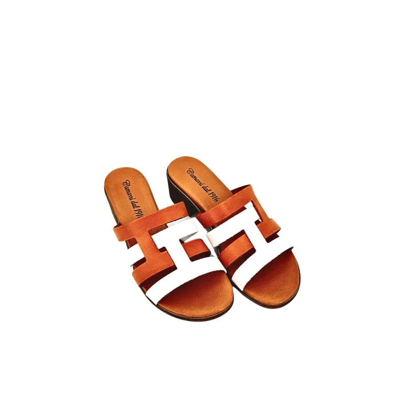 Brick And White Leather Slipper Mod. Hermès