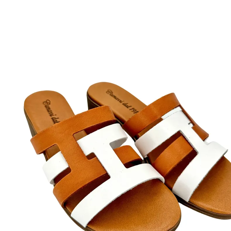 Brick And White Leather Slipper Mod. Hermès