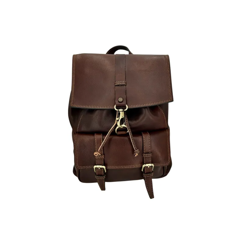 Brown Handmade Backpack With Carabiner And Buckles