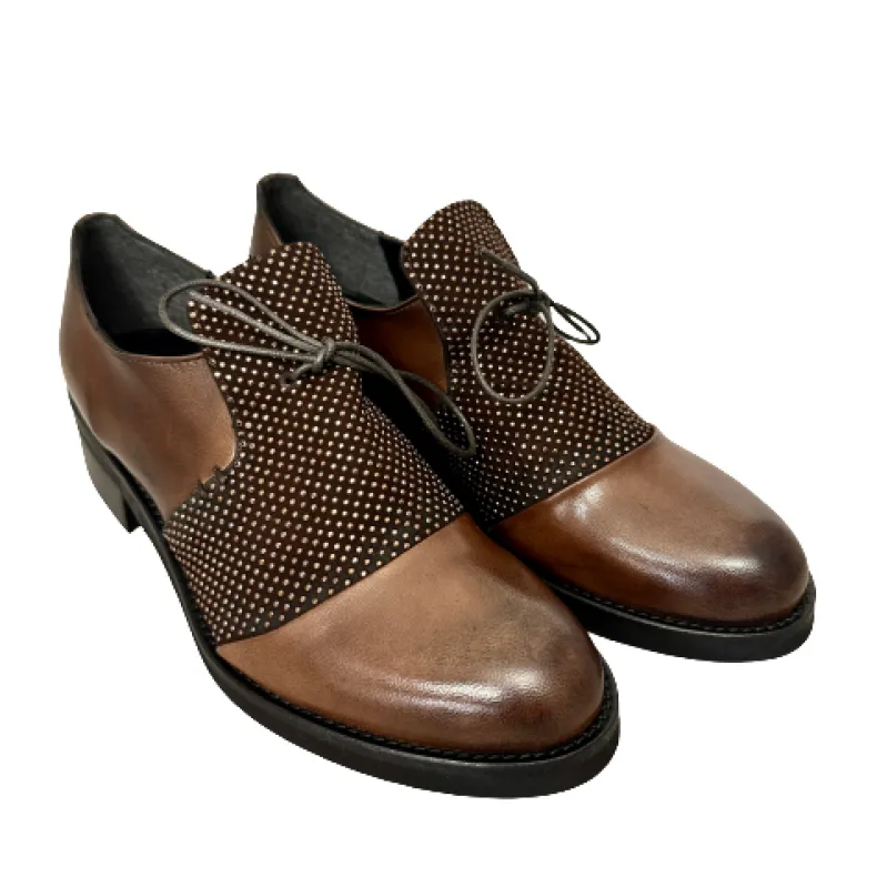 Brown Shoe In Leather And Suede With PFV Rhinestones