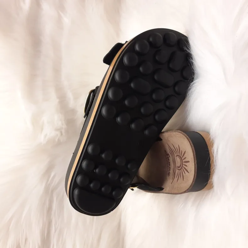 Double Buckle Slipper In Black Crocodile Leather