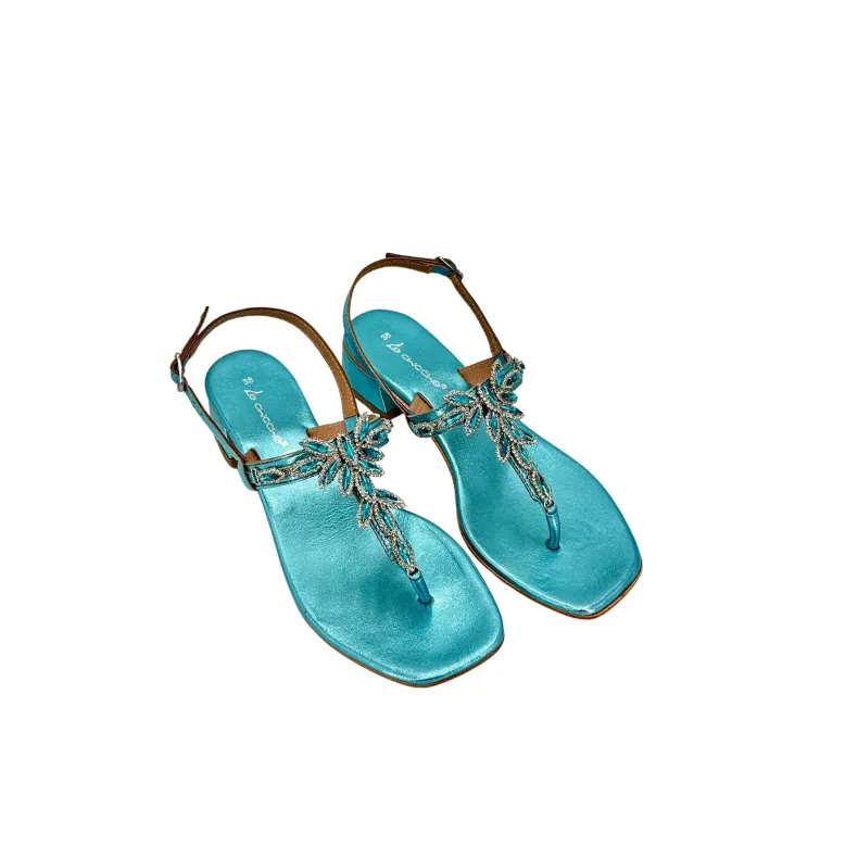 Flip Flop Jewel Sandal In Laminated Light Blue Leather
