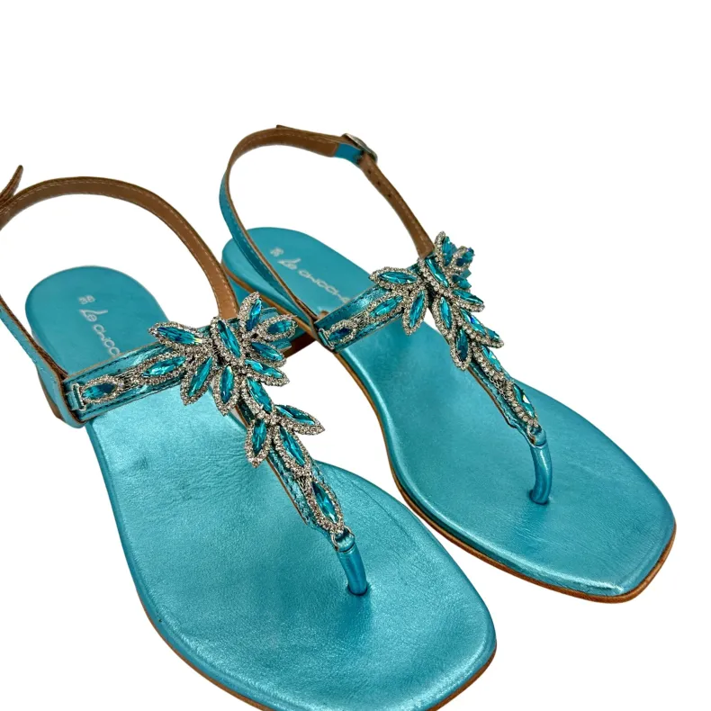 Flip Flop Jewel Sandal In Laminated Light Blue Leather