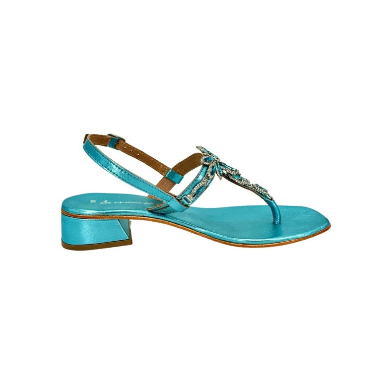 Flip Flop Jewel Sandal In Laminated Light Blue Leather