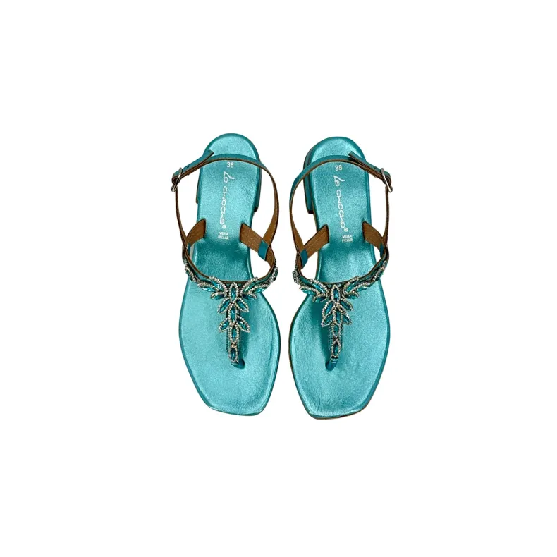 Flip Flop Jewel Sandal In Laminated Light Blue Leather