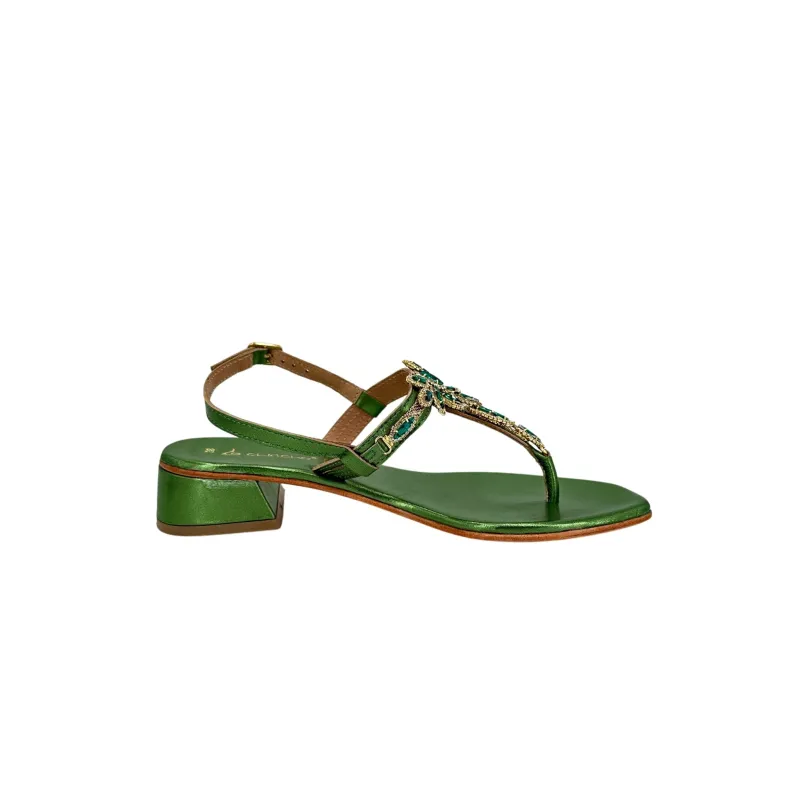 Flip Flop Jewel Sandal In Laminated Green Leather