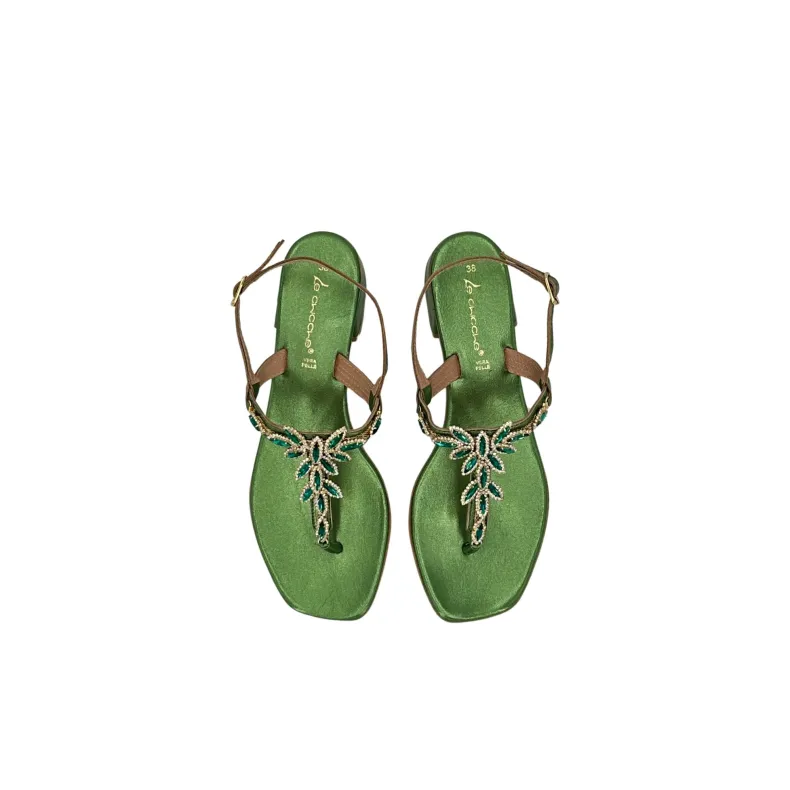 Flip Flop Jewel Sandal In Laminated Green Leather