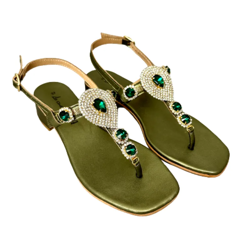 Flip Flop Jewel Sandal In Laminated Green Leather