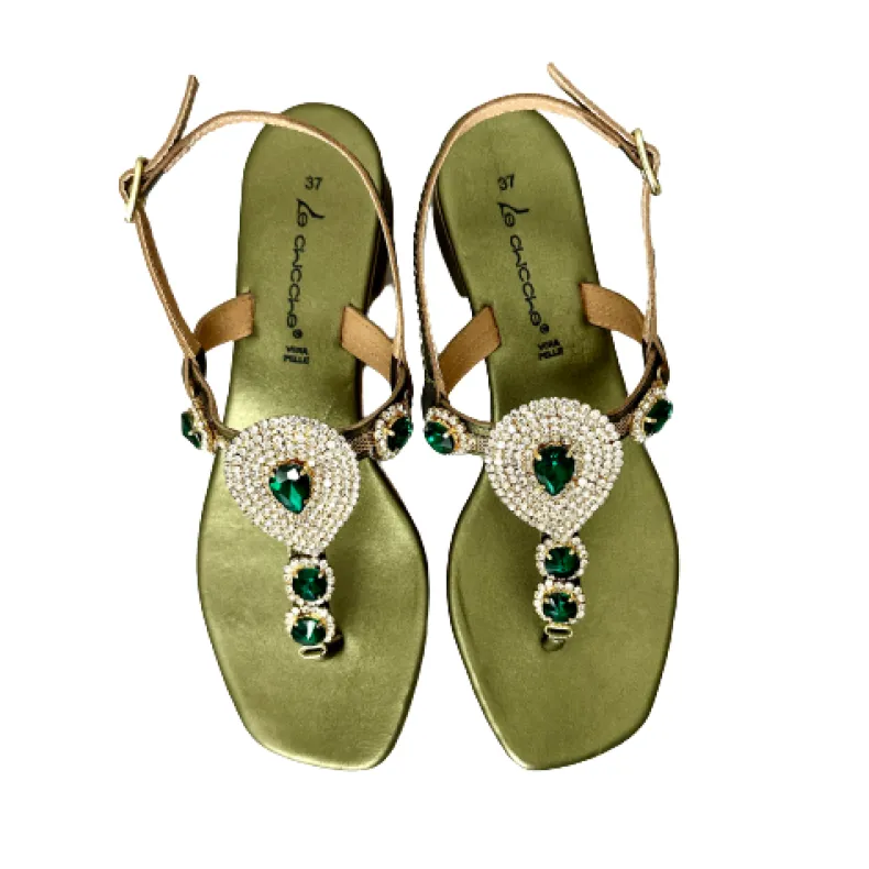 Flip Flop Jewel Sandal In Laminated Green Leather